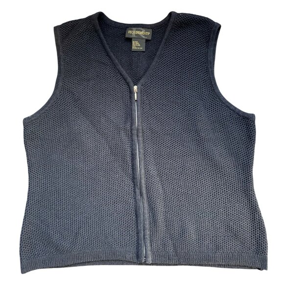 Requirements Womens Navy Blue Waffle Knit Zip Vest Size Large Vintage - Picture 9 of 16